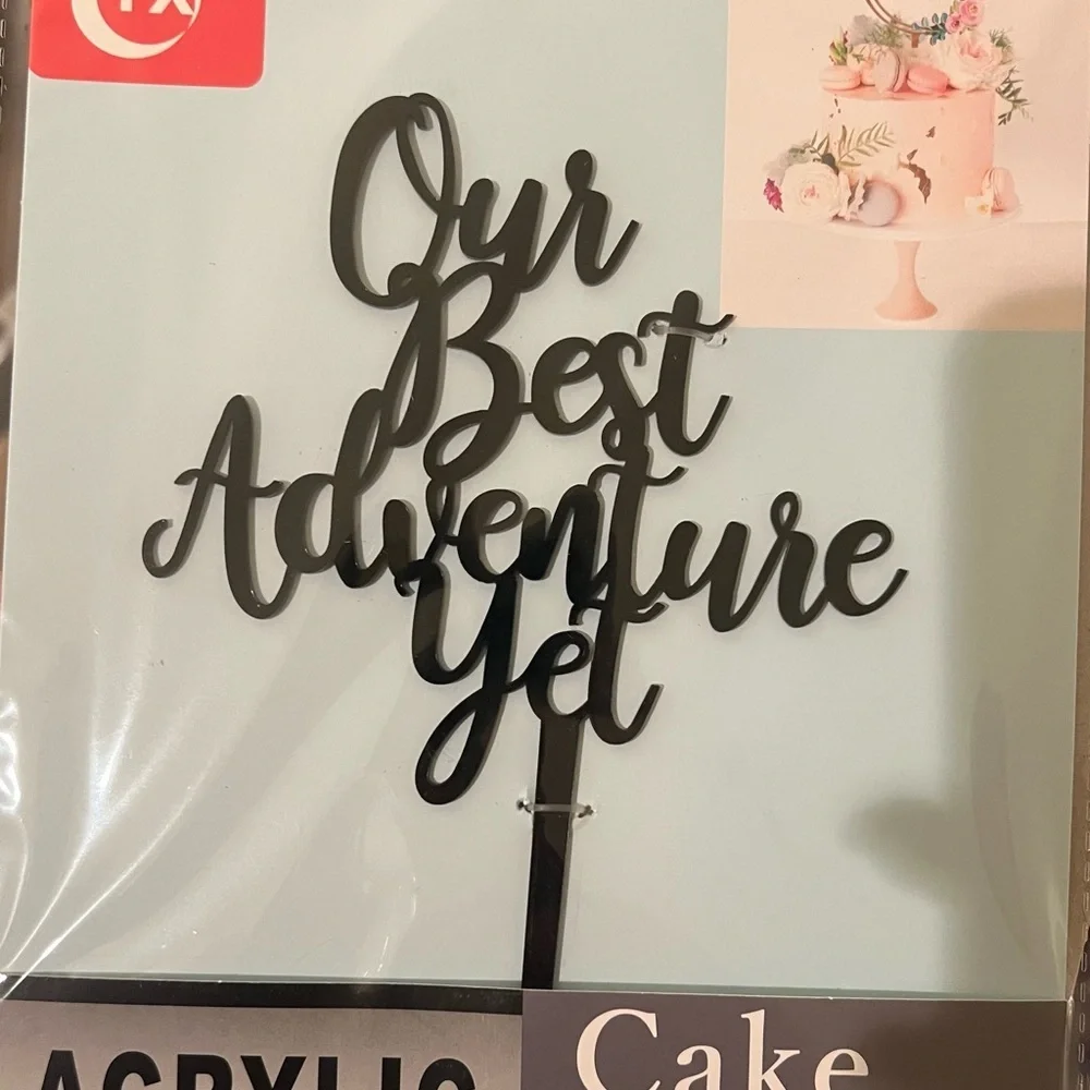 Black Acrylic Cake Topper - Our Best Adventure Yet NWT